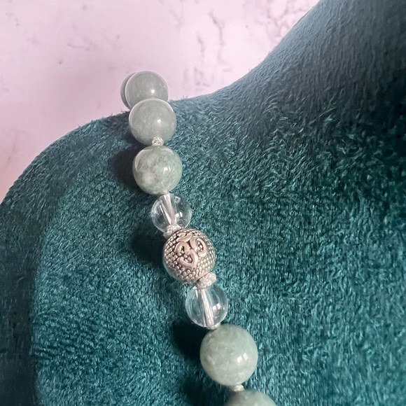 Handcrafted Jade Bead Mala with Leather Tassel - Picture 3 of 6